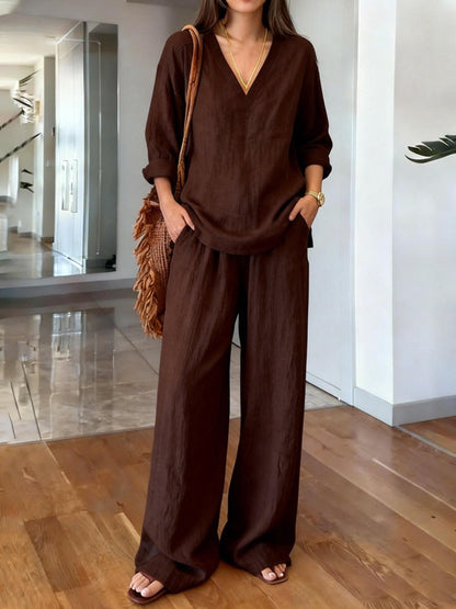 Womens Multi-color Cotton Long-sleeve Top And Pants Pre-washed