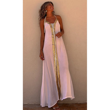 Elegant Lace-Up Halterneck Dress by Sophie Laurie
