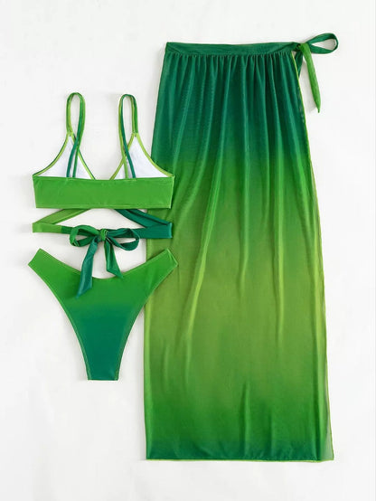 Green Gradient Sophie Laurie Bikini Three-Piece Set