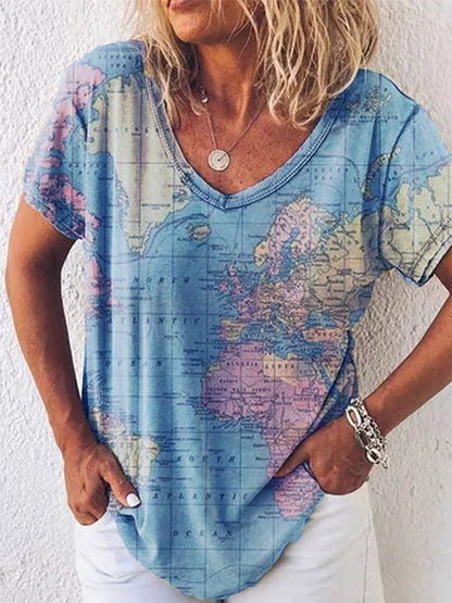 Map Print Sophie Laurie V-Neck Everyday Top