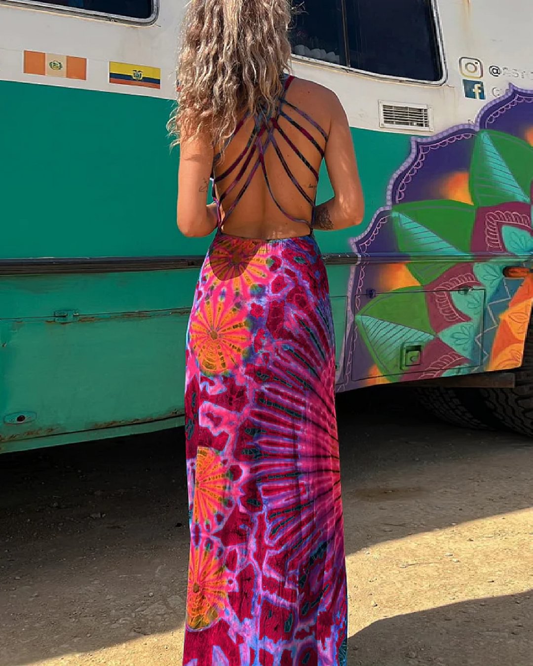 Vibrant Geometric Sophie Laurie Backless Maxi Dress