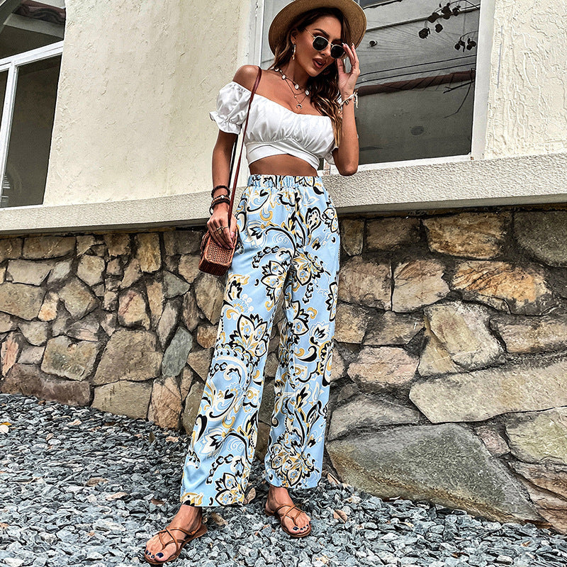 Floral Print Straight-Leg Pants by Sophie Laurie