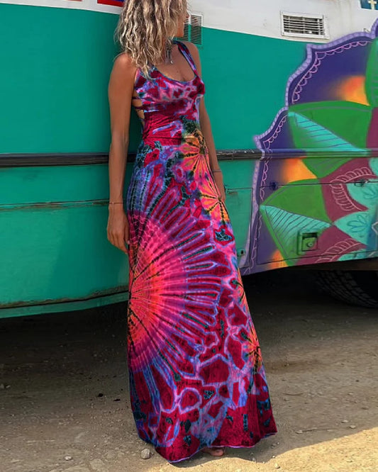 Vibrant Geometric Sophie Laurie Backless Maxi Dress
