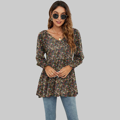 Floral Puff Sleeve V-Neck Top by Sophie Laurie