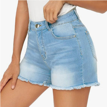 High Waist Slim Fit Denim Shorts by Sophie Laurie