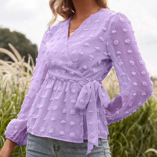 Elegant Jacquard V-Neck Blouse by Sophie Laurie