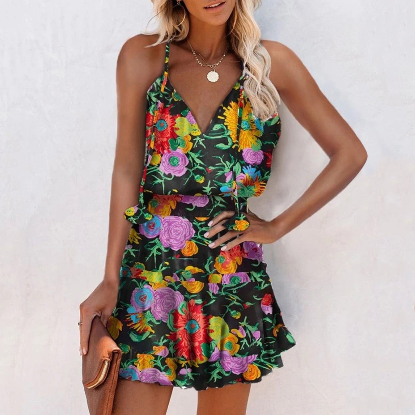 Vibrant Floral V-Neck Dress by Sophie Laurie