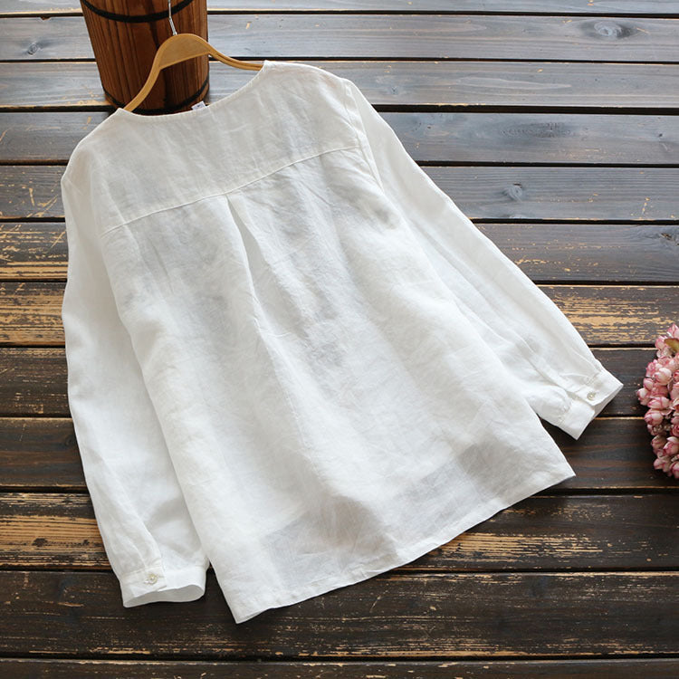 Vintage Embroidered Linen V-Neck Top by Sophie Laurie