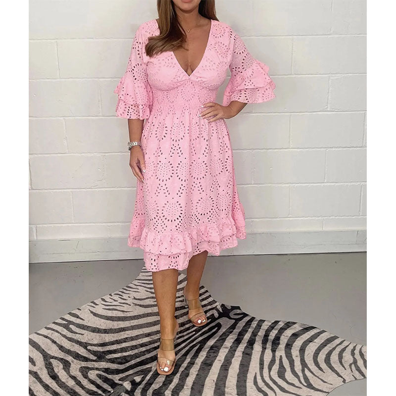 Chic Embroidered V-Neck Dress by Sophie Laurie