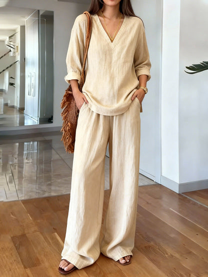 Womens Multi-color Cotton Long-sleeve Top And Pants Pre-washed