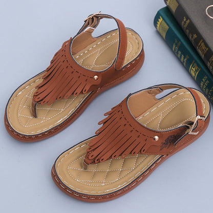 Boho Fringe Sophie Laurie Wedge Thong Sandals