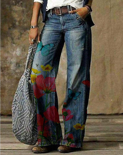 Artistic Floral Wide Leg Pants by Sophie Laurie