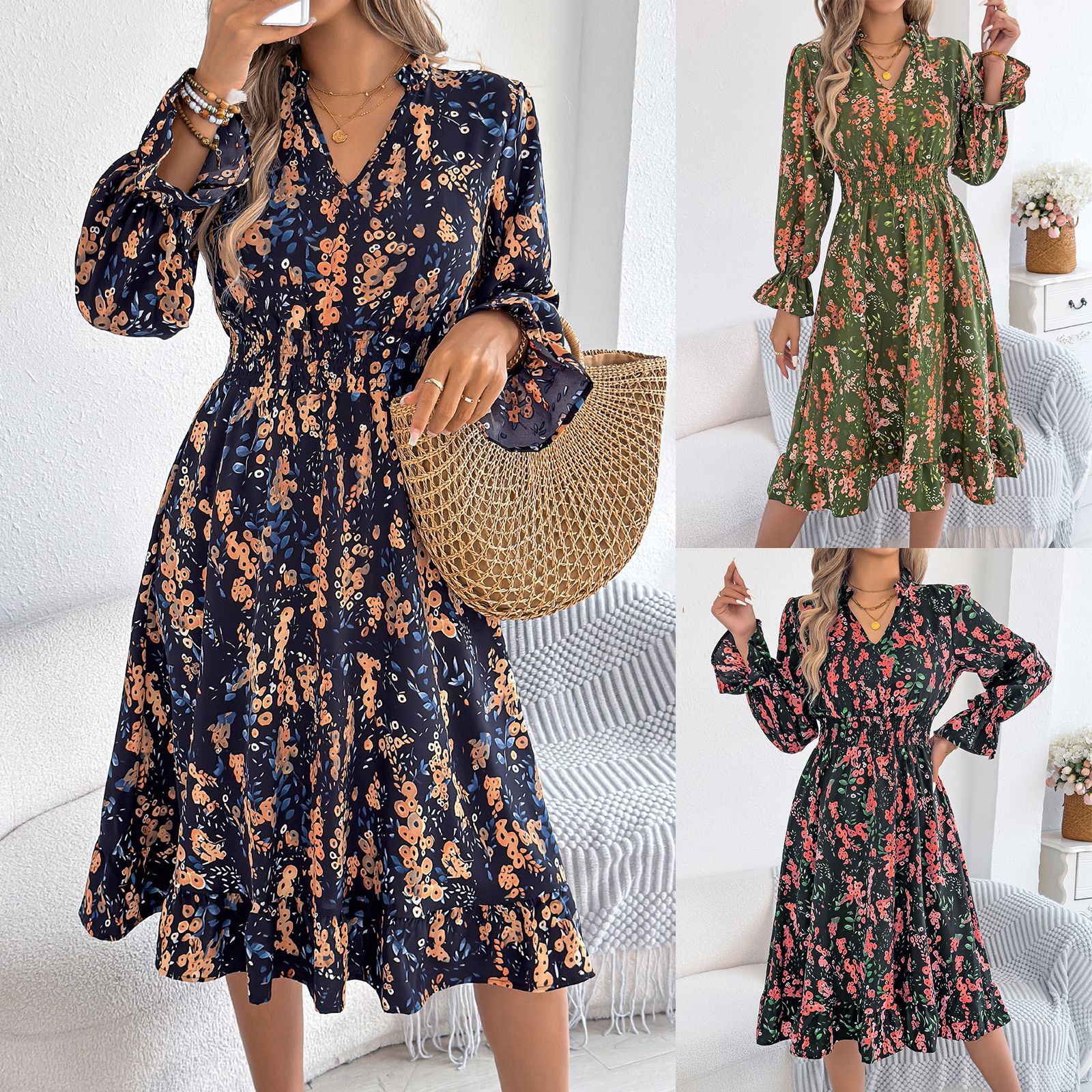 Floral Bell Sleeve Sophie Laurie Midi Dress