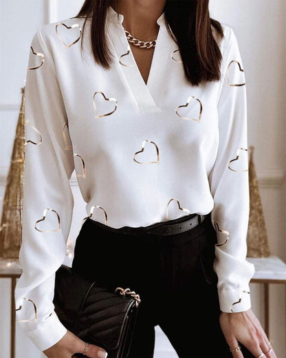 Printed V-Neck Long Sleeve Shirt by Sophie Laurie