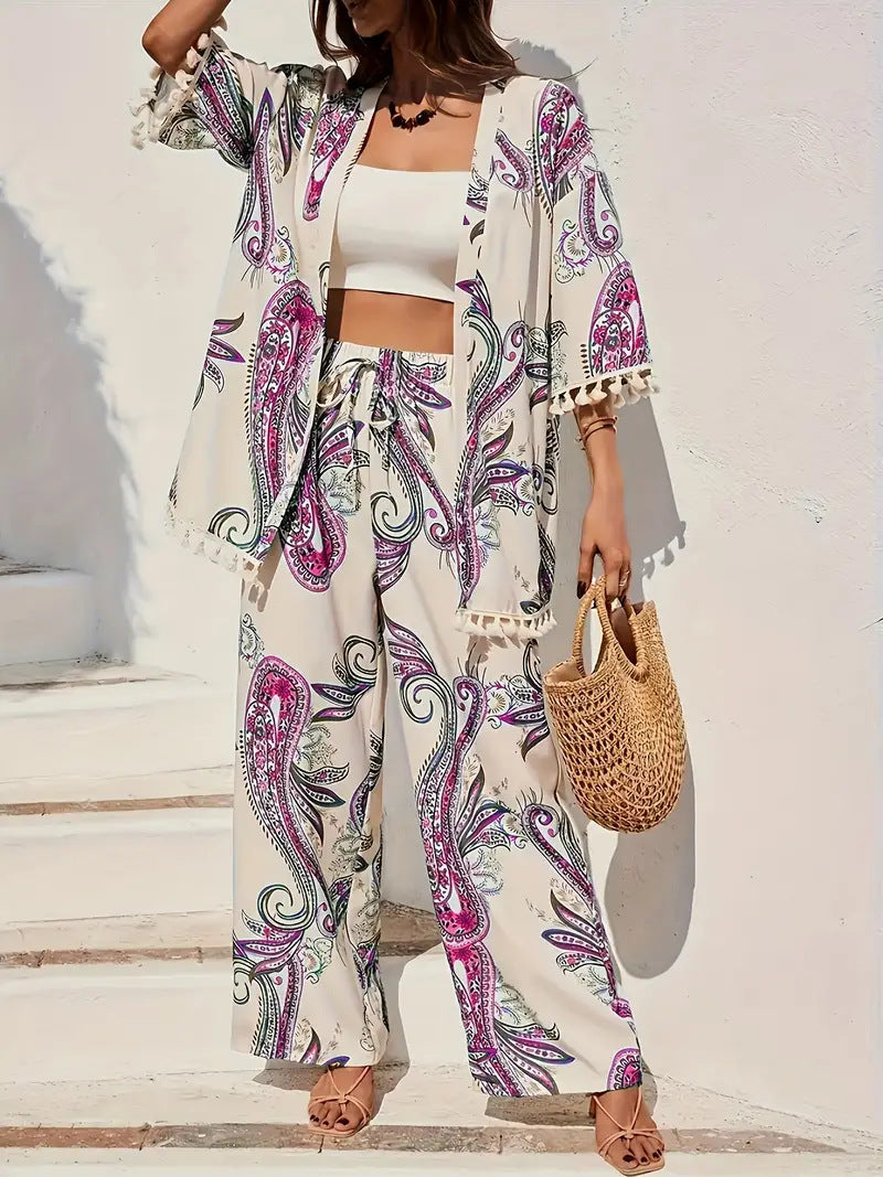 Chic Printed Sophie Laurie Cardigan Pants Set