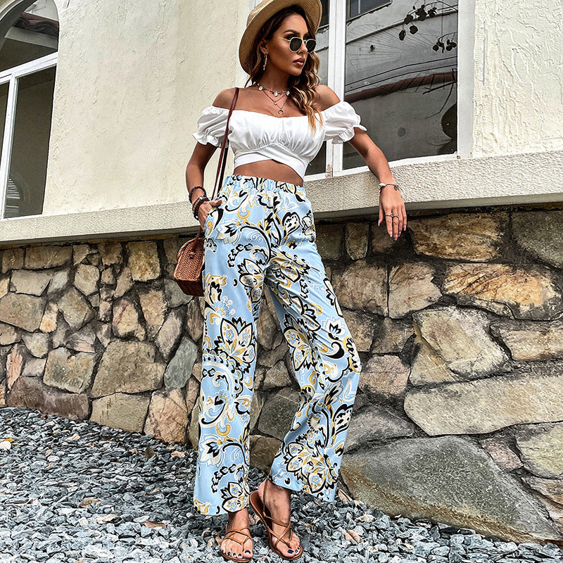 Floral Print Straight-Leg Pants by Sophie Laurie