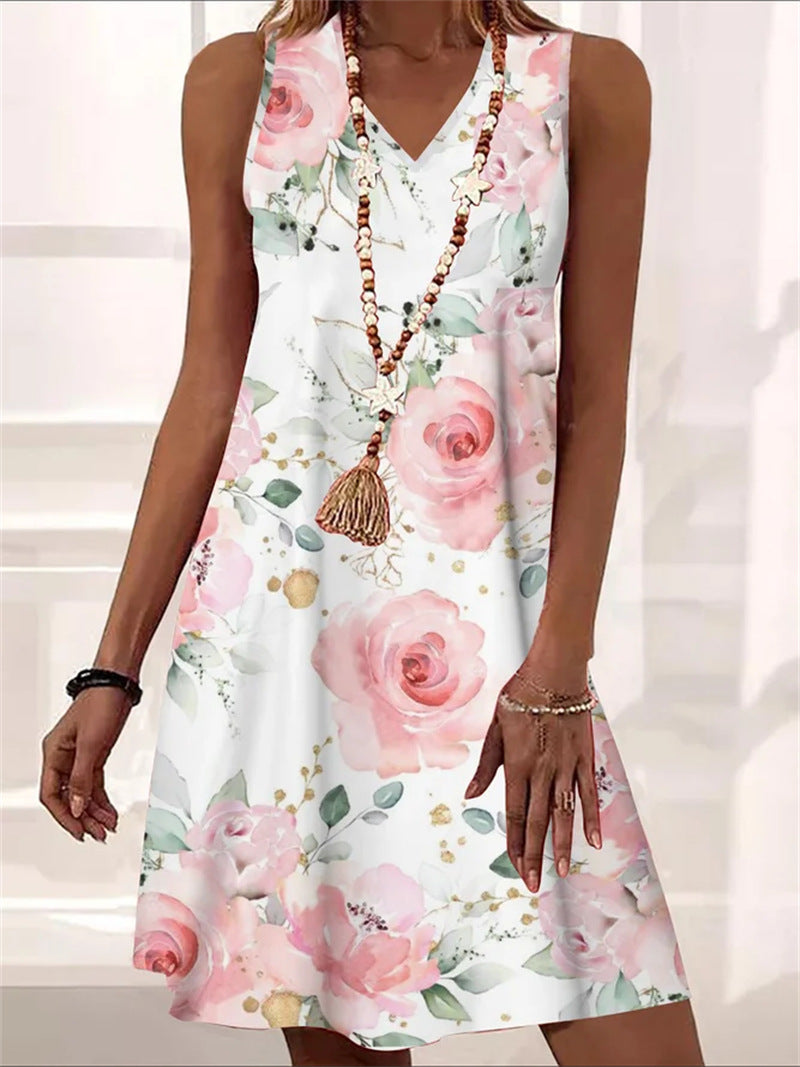 Floral V-Neck Sleeveless Dress by Sophie Laurie