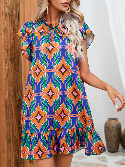 Vibrant Print Ruffle Dress by Sophie Laurie