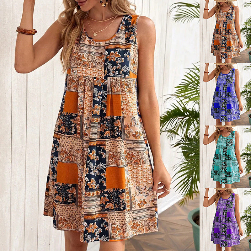 Printed A-Line Sleeveless Dress by Sophie Laurie