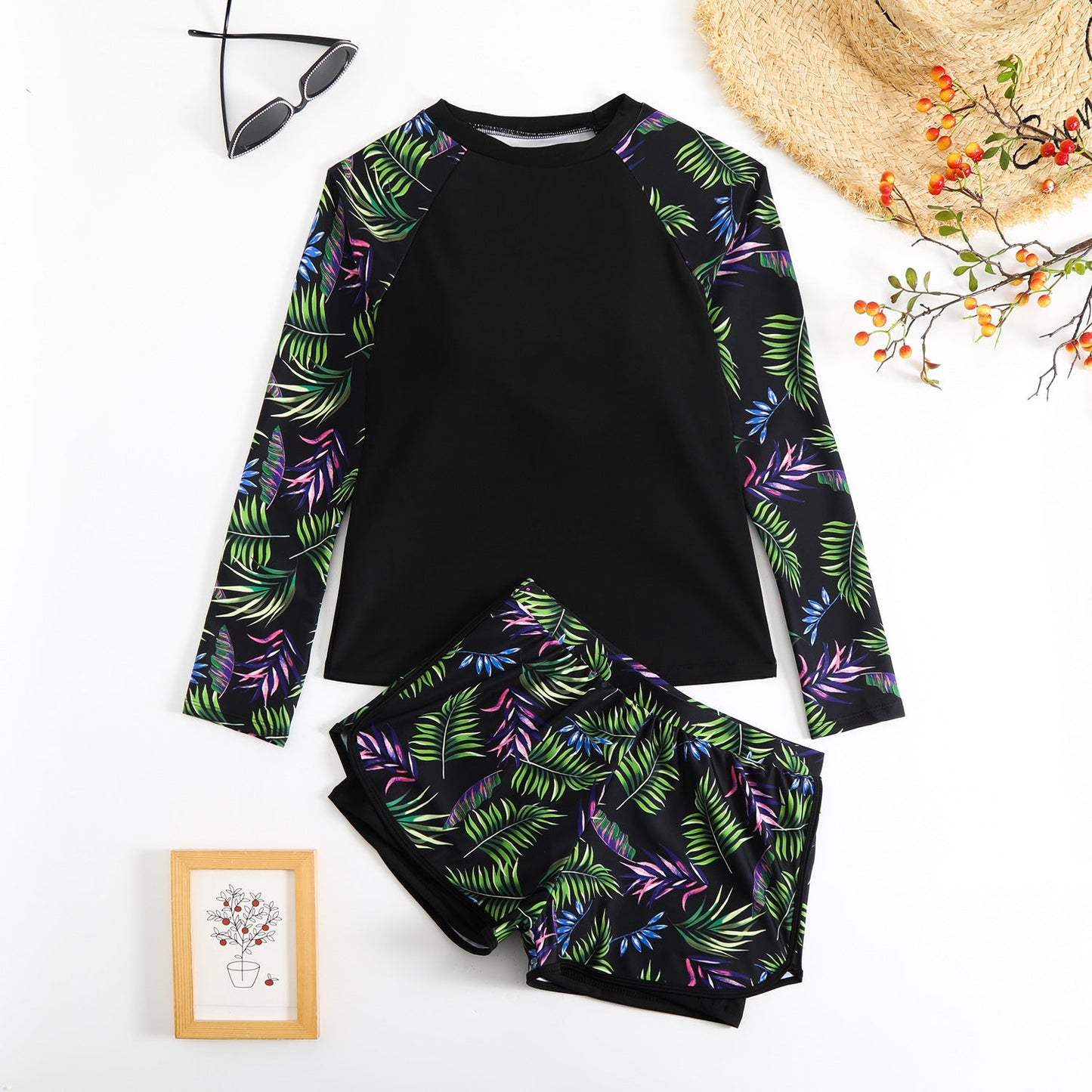 Leaf Print Sophie Laurie Long Sleeve Tankini Set