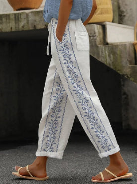 Elegant Cotton Linen Cropped Pants Sophie Laurie
