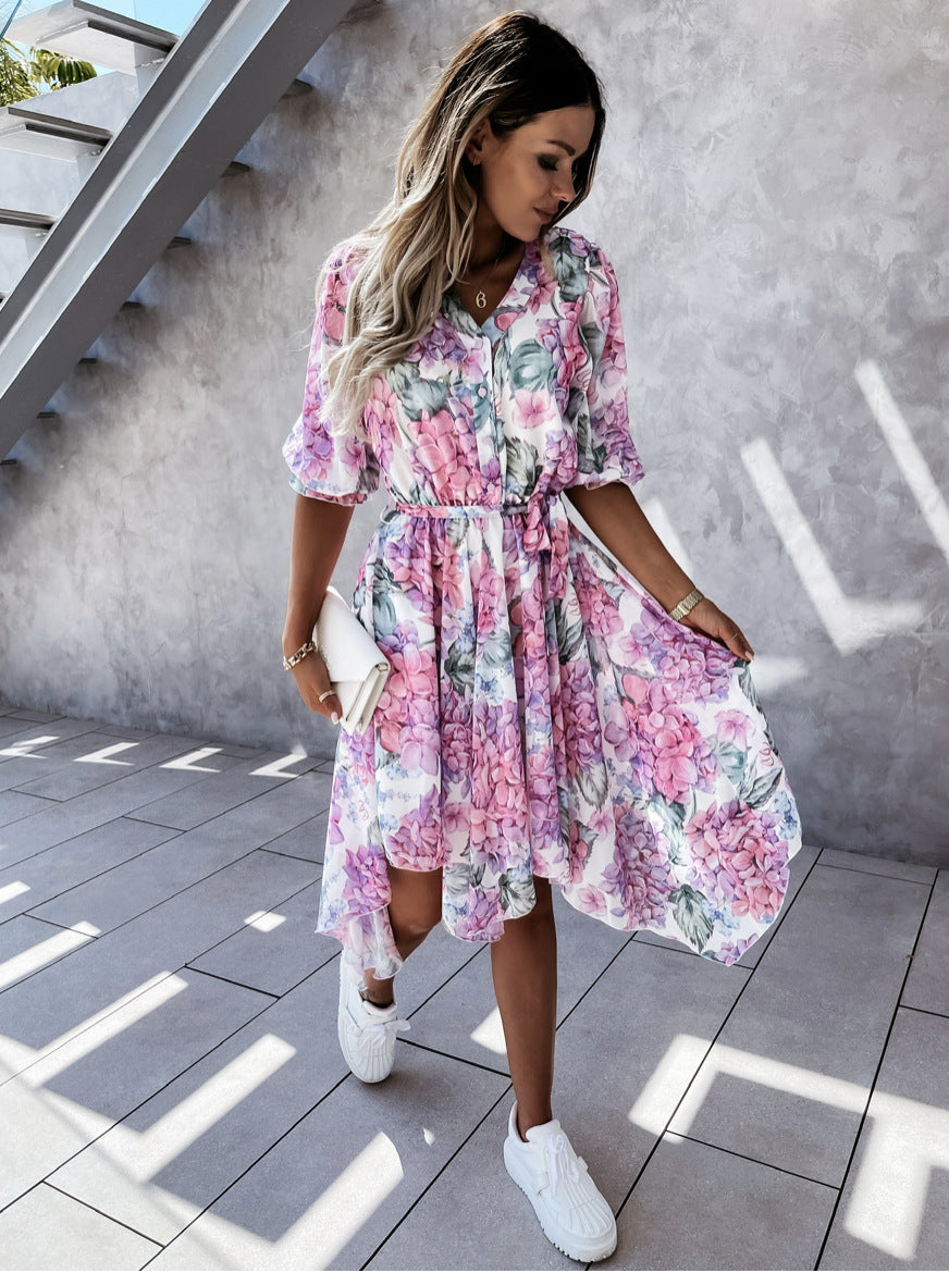 Floral Print Sophie Laurie Irregular Midi Dress