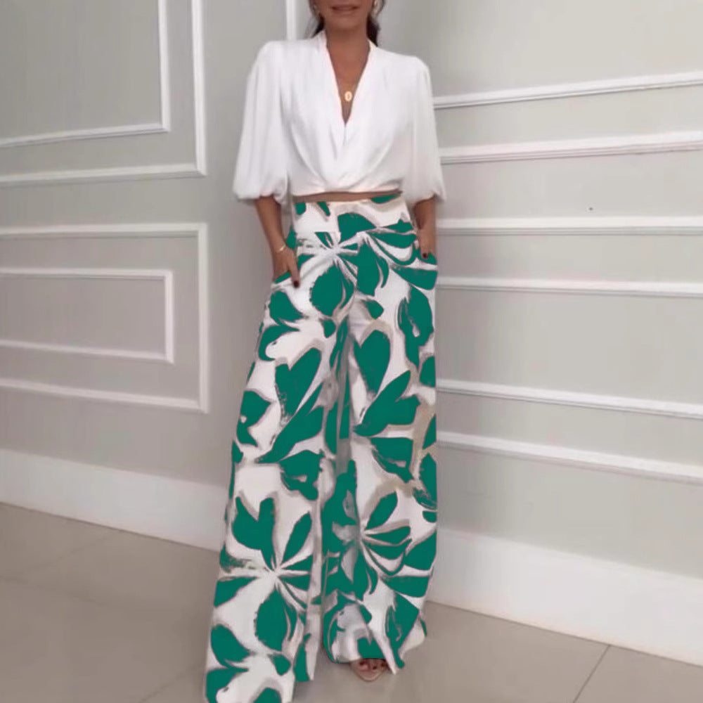 Socialite Womens Three-quarter-sleeve Fashionable Casual Wide-leg Pants Set