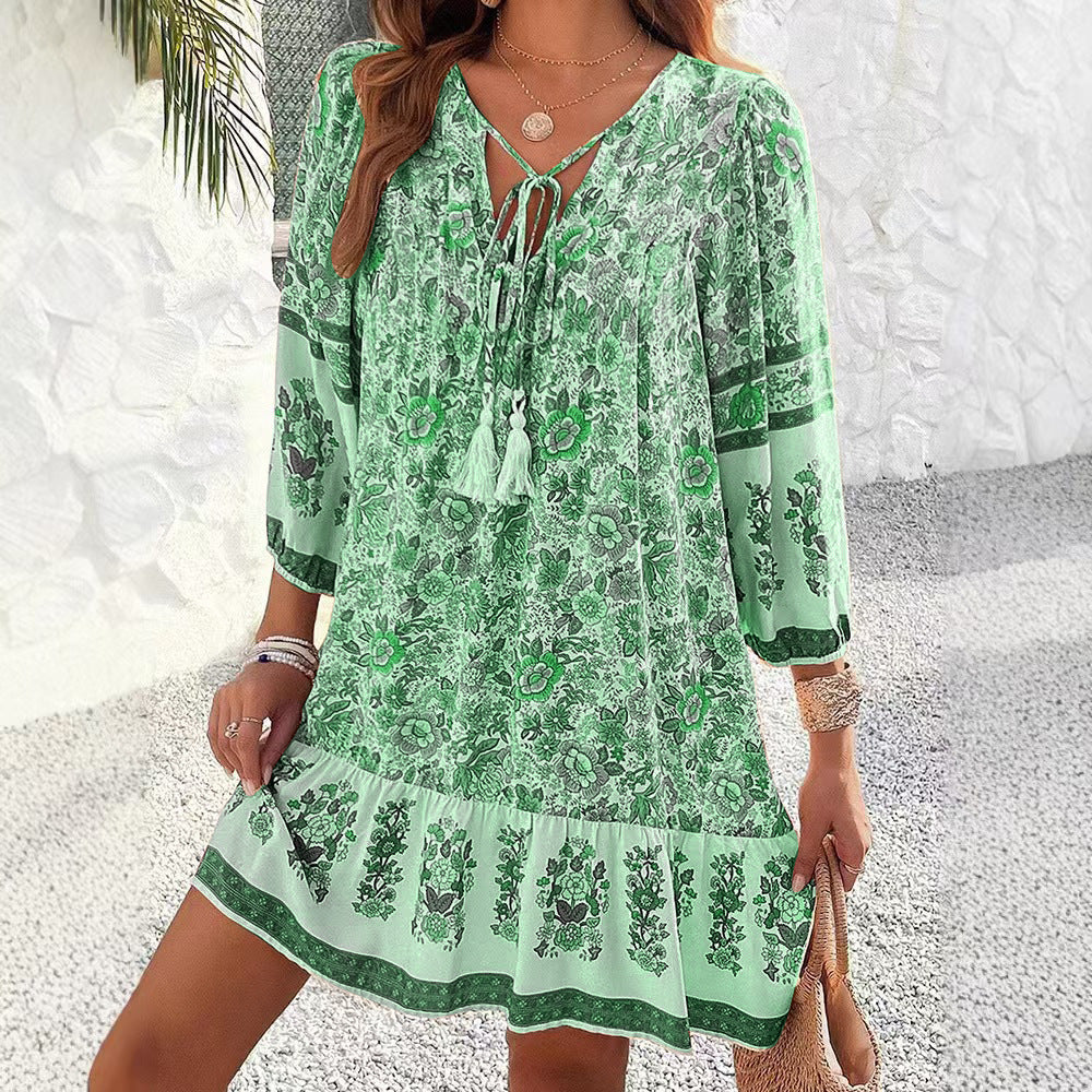 Bohemian Floral Sophie Laurie V-Neck Midi Dress