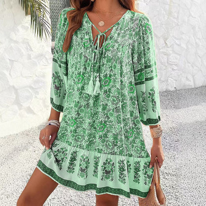 Bohemian Floral Sophie Laurie V-Neck Midi Dress