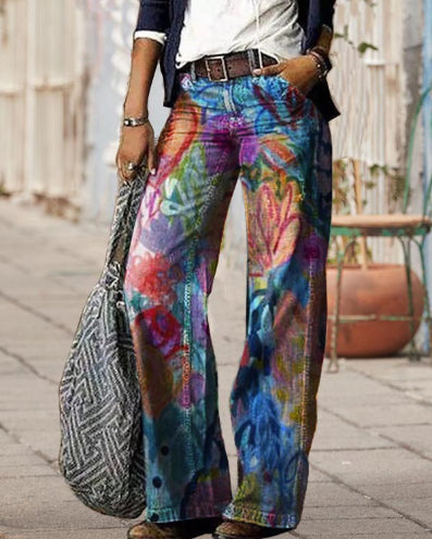 Artistic Floral Wide Leg Pants by Sophie Laurie
