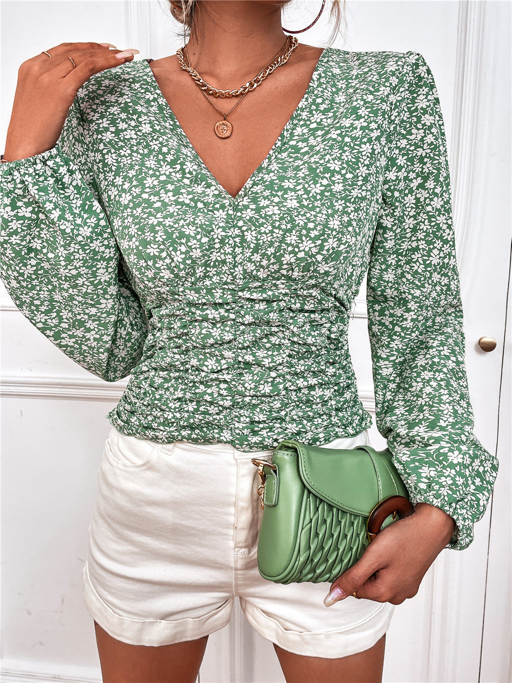Chic Floral Long Sleeve V-Neck Top by Sophie Laurie