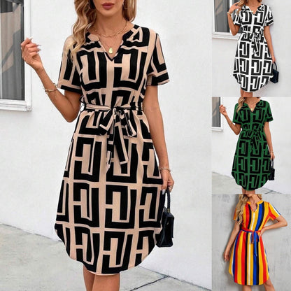 Chic Striped Sophie Laurie V-Neck Midi Dress