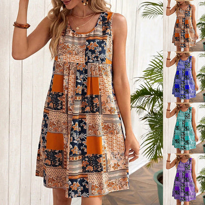 Printed A-Line Sleeveless Dress by Sophie Laurie