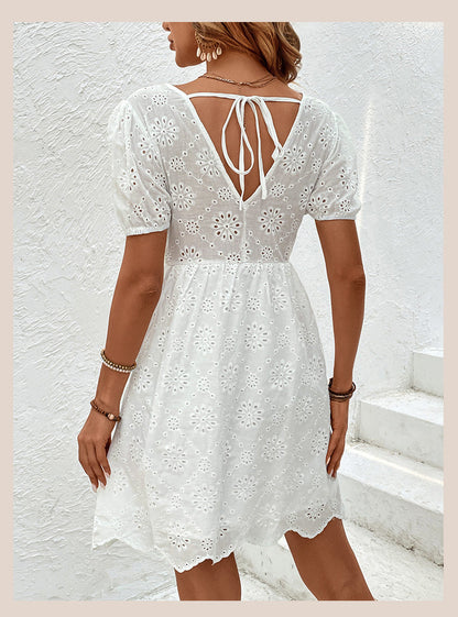 Elegant Eyelet Sophie Laurie Puff Sleeve Dress
