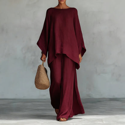 Womens Minimalist Relaxed-fit Top And Wide-leg Pants Set