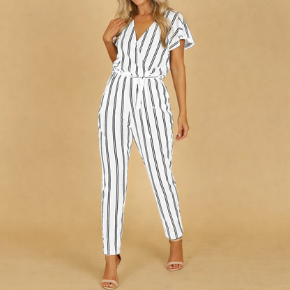 Chic Stripe Sophie Laurie V-Neck Halter Jumpsuit