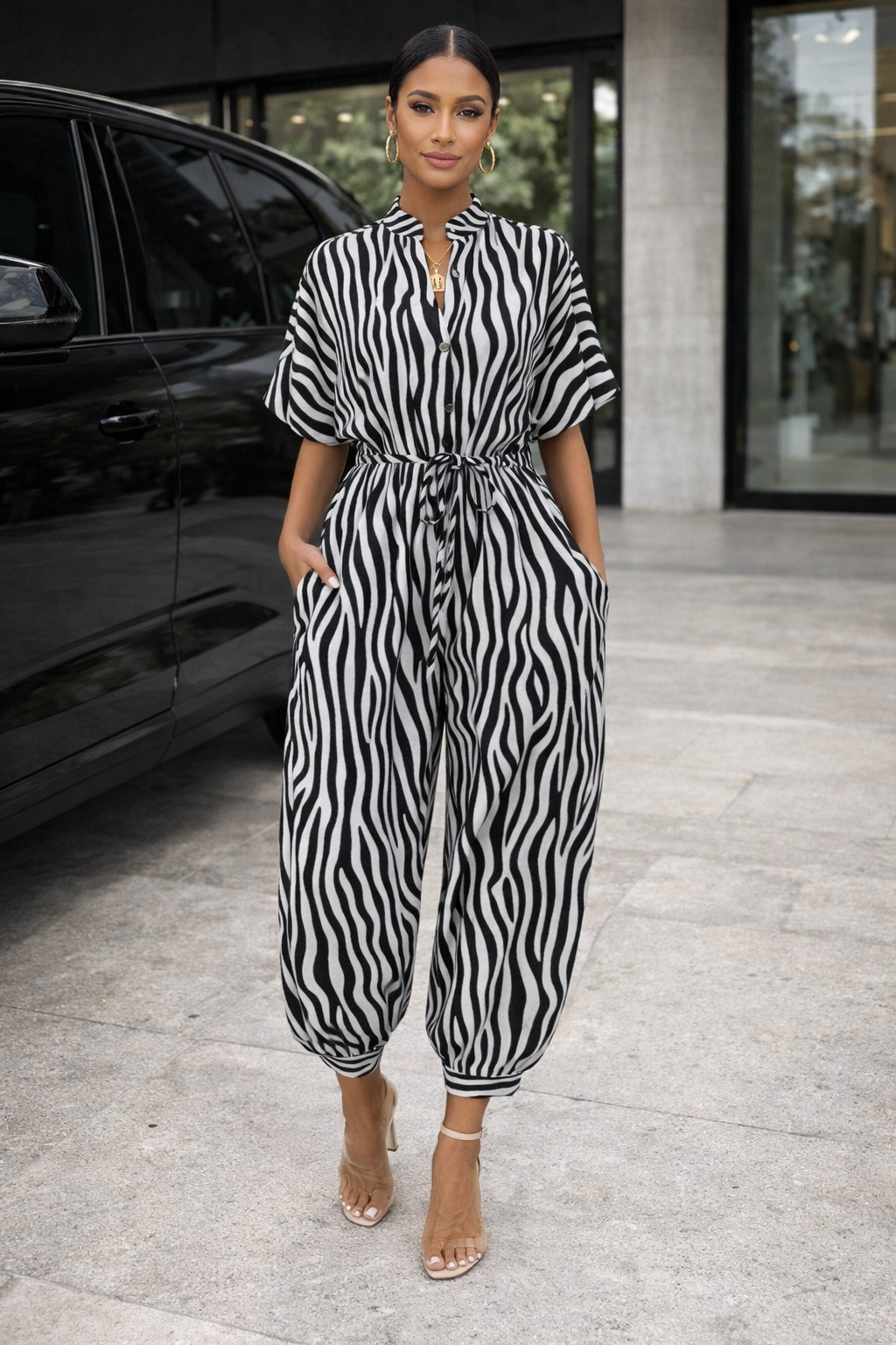 Chic Print Sophie Laurie Short Sleeve Jumpsuit