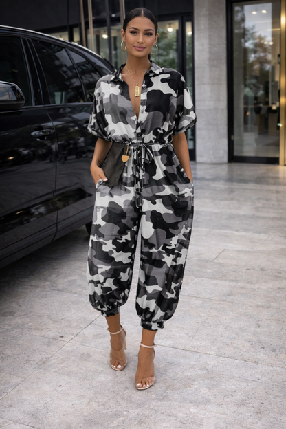 Chic Print Sophie Laurie Short Sleeve Jumpsuit