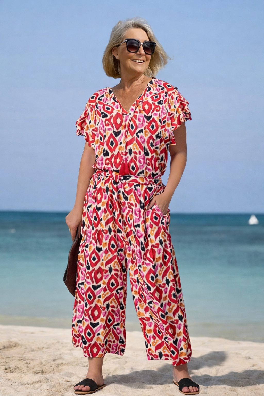 Vibrant Printed V-Neck Jumpsuit by Sophie Laurie