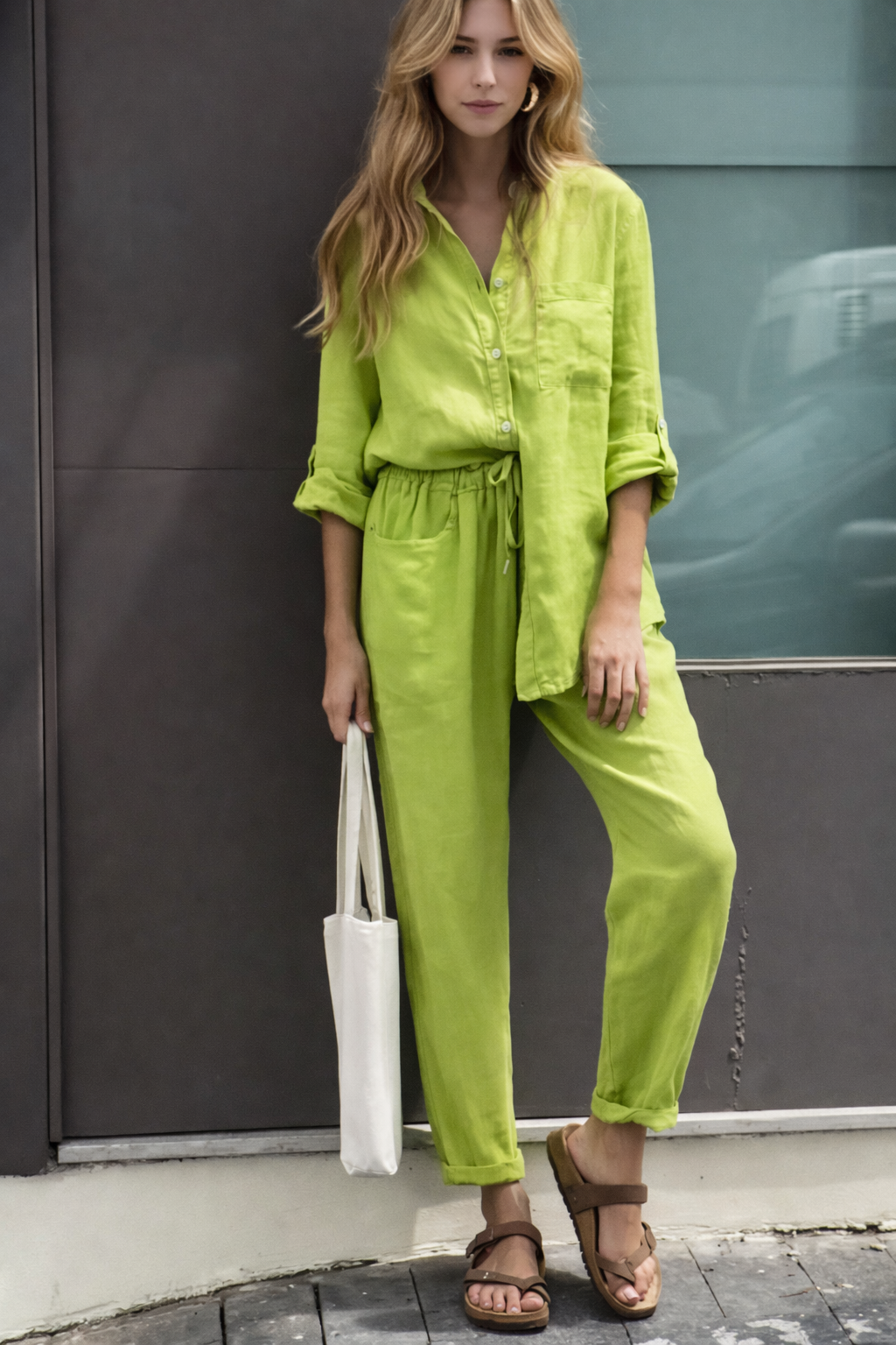 Chic Cotton Linen Set Sophie Laurie High Waist Trousers