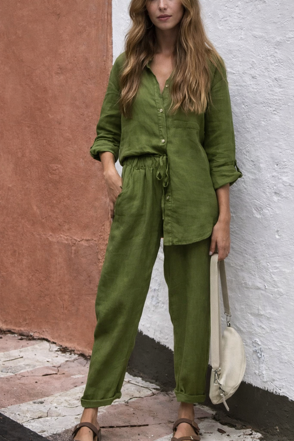 Chic Cotton Linen Set Sophie Laurie High Waist Trousers