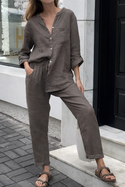 Chic Cotton Linen Set Sophie Laurie High Waist Trousers