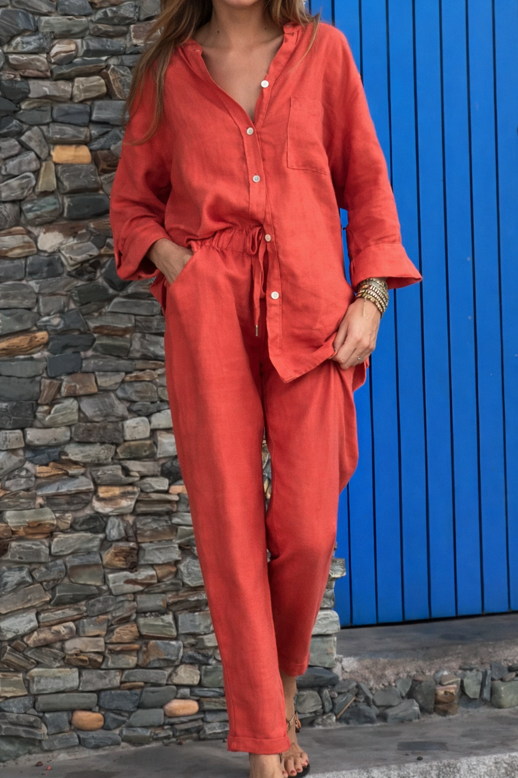 Chic Cotton Linen Set Sophie Laurie High Waist Trousers