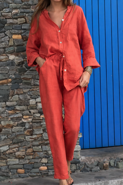 Chic Cotton Linen Set Sophie Laurie High Waist Trousers