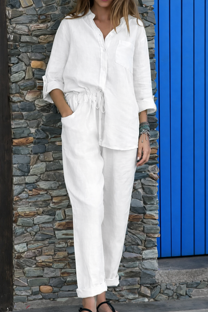 Chic Cotton Linen Set Sophie Laurie High Waist Trousers