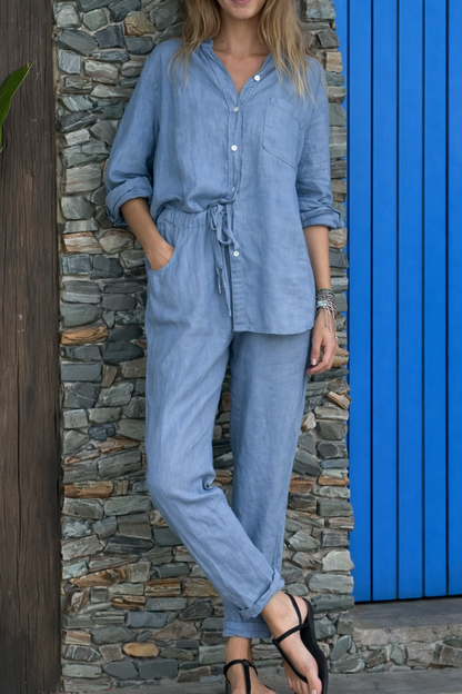 Chic Cotton Linen Set Sophie Laurie High Waist Trousers