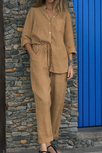 Chic Cotton Linen Set Sophie Laurie High Waist Trousers
