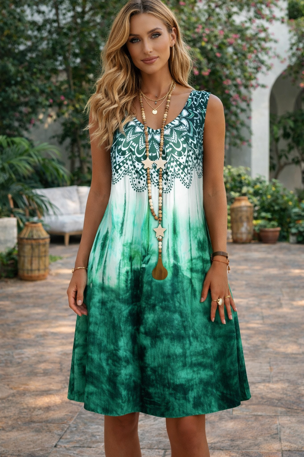 Boho Print Sleeveless Dress by Sophie Laurie