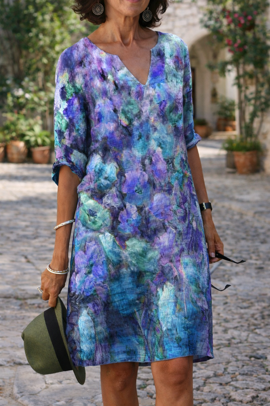 Vibrant Printed V-Neck Dress by Sophie Laurie