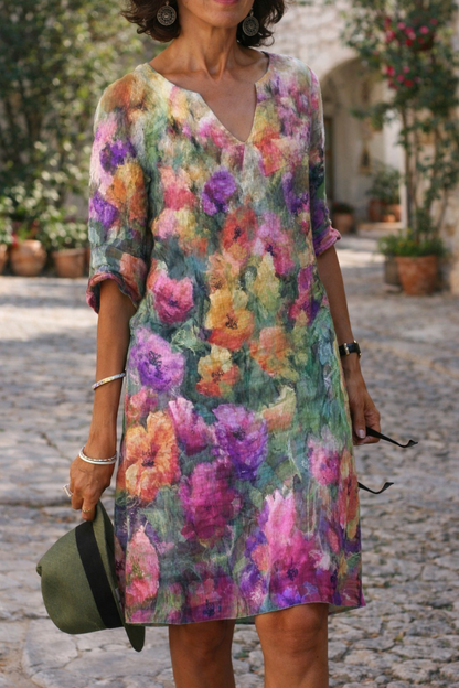 Vibrant Printed V-Neck Dress by Sophie Laurie